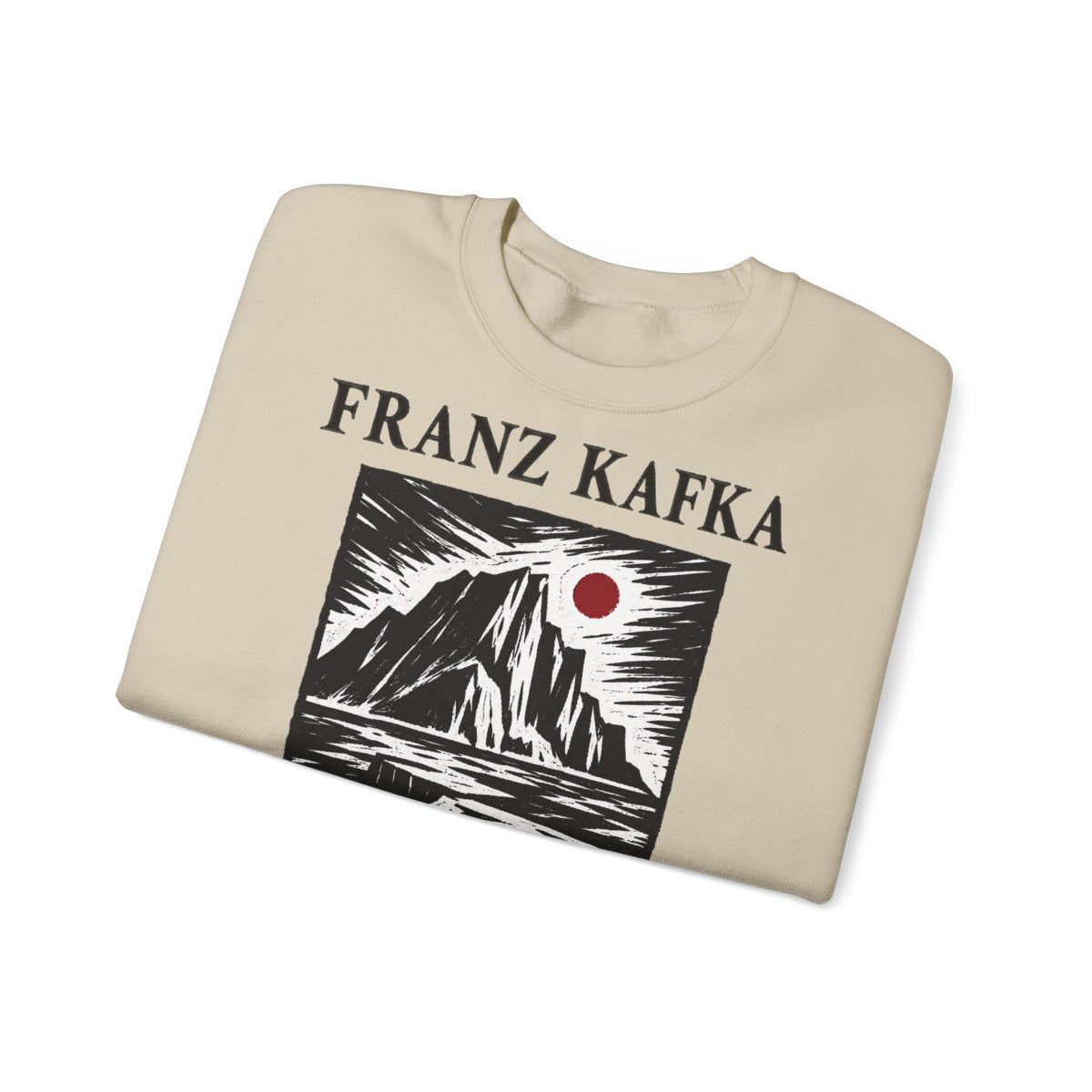Unisex Sweatshirt mit Zitat - Kafka - Ein Buch muss die Axt Holzschnitt – folded