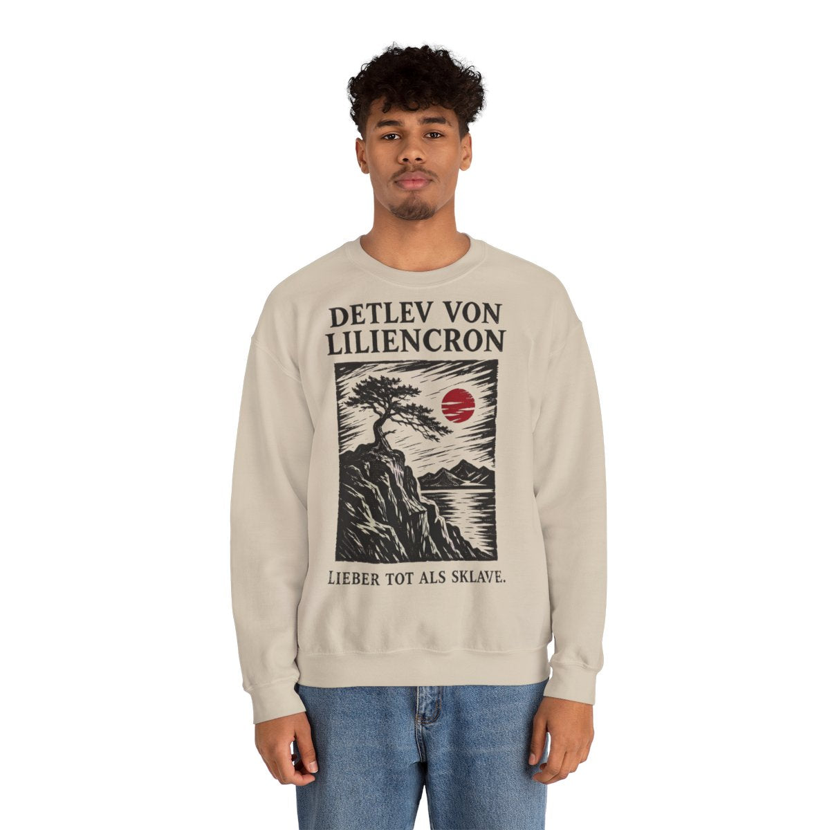 Unisex Sweatshirt mit Zitat - Liliencron - Lieber tot als Sklave Holzschnitt – person-2