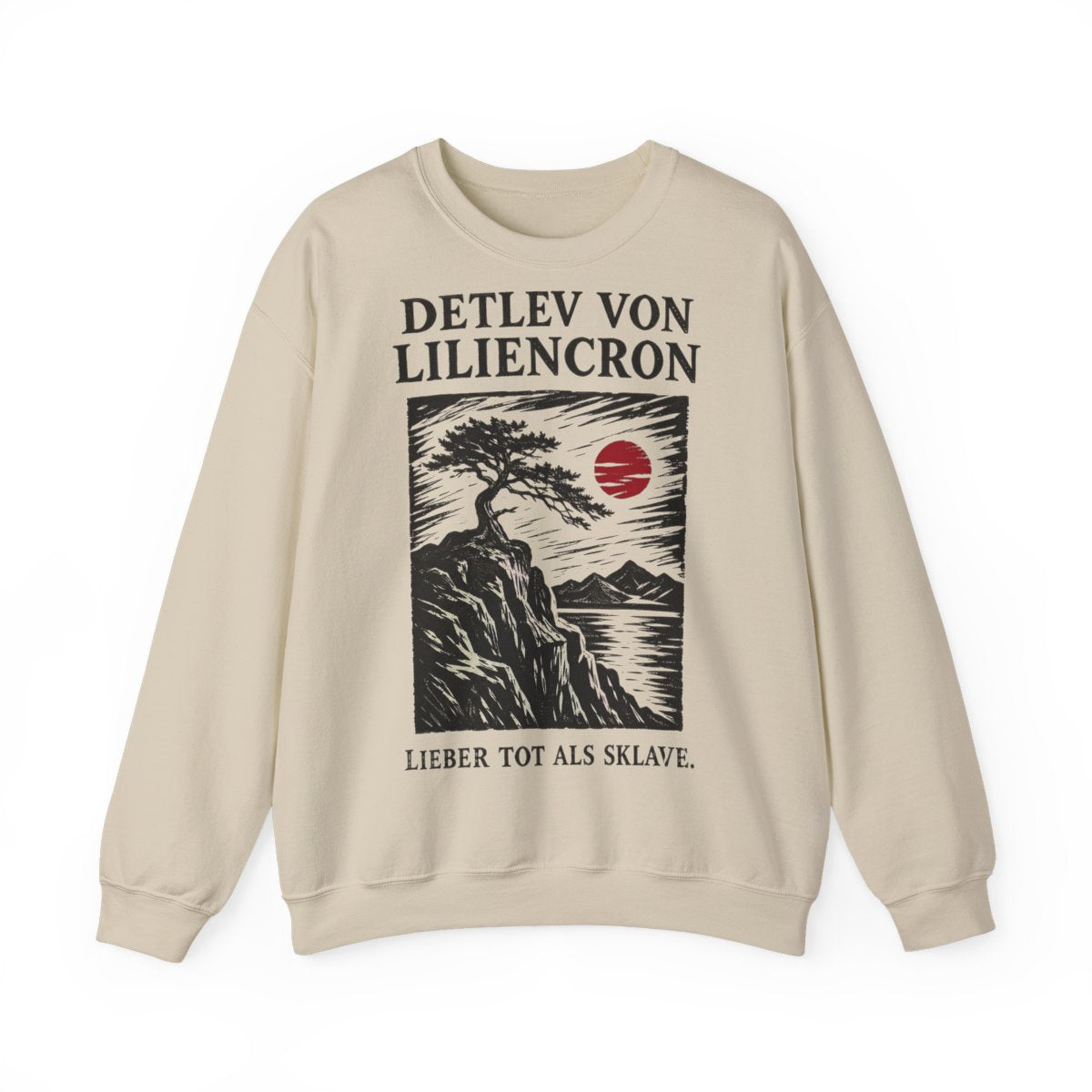 Unisex Sweatshirt mit Zitat - Liliencron - Lieber tot als Sklave Holzschnitt – front