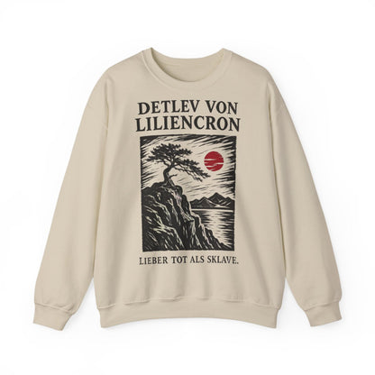 Unisex Sweatshirt mit Zitat - Liliencron - Lieber tot als Sklave Holzschnitt – front