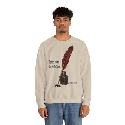 Unisex Sweatshirt mit Zitat - Schiller - Dunkel war der Rede Sinn Stillleben – person-2