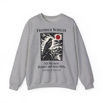 Unisex Sweatshirt mit Zitat - Schiller - Ich bin mein Himmel und meine Hölle Holzschnitt – front