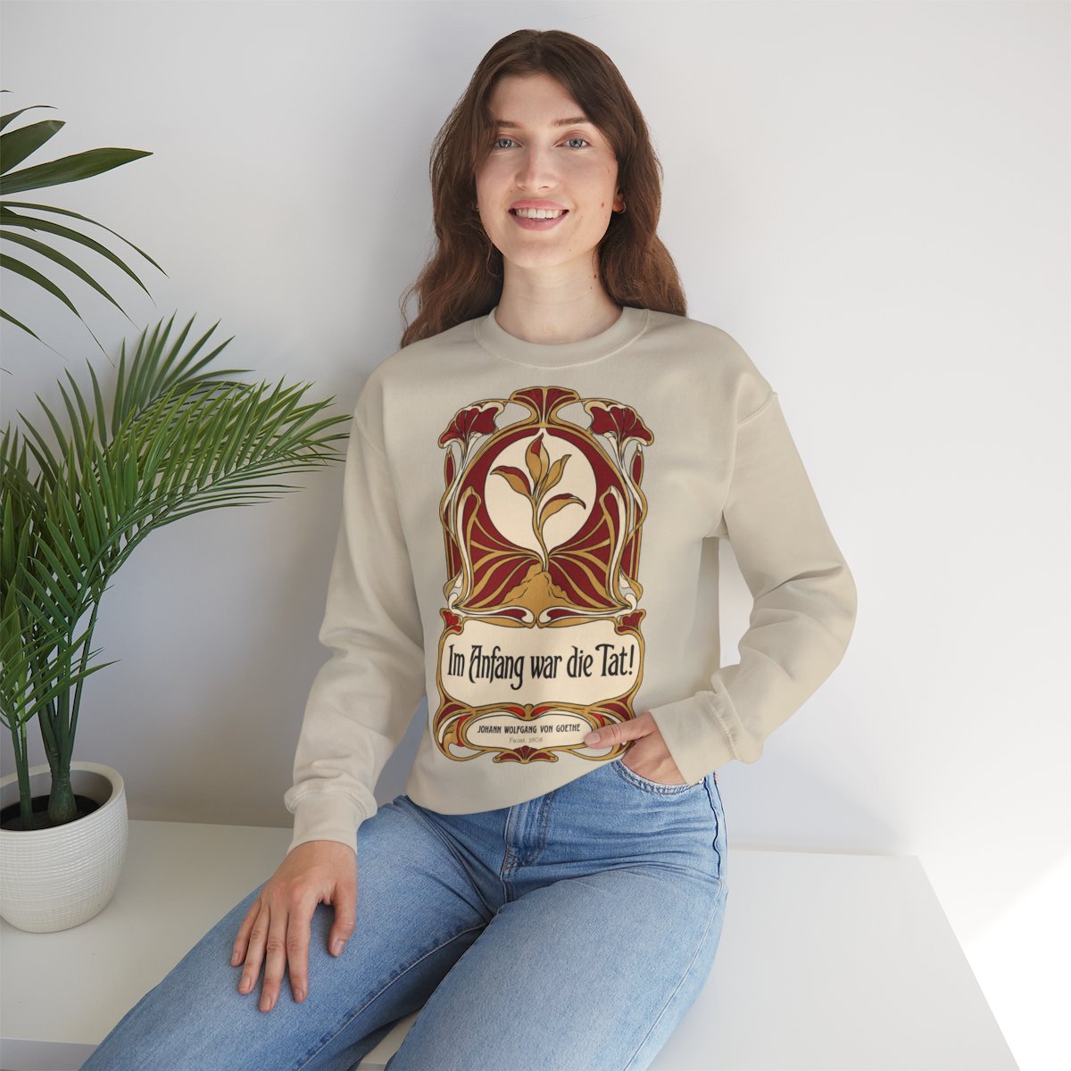 Unisex Sweatshirt mit Zitat - Goethe - Im Anfang war die Tat Jugendstil – lifestyle