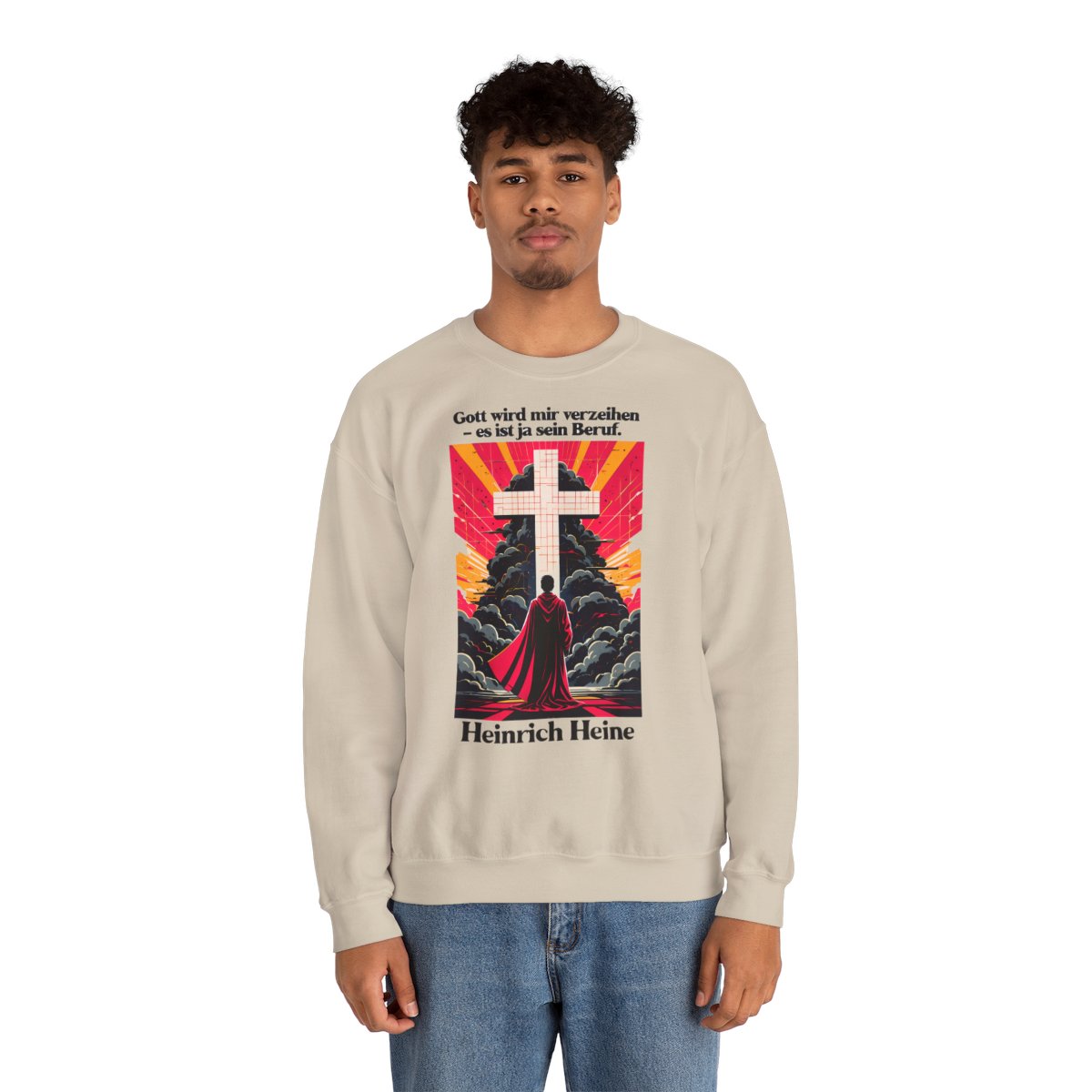 Unisex Sweatshirt mit Zitat - Heine - Gott wird mir verzeihen – person-2