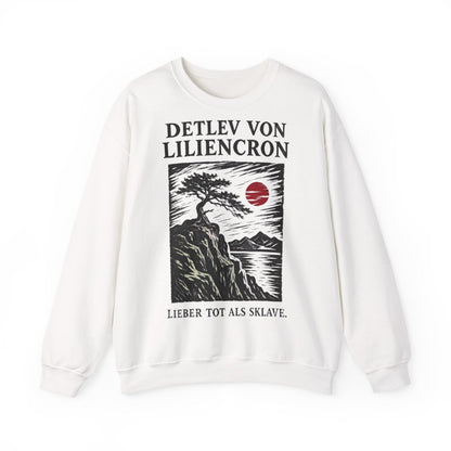 Unisex Sweatshirt mit Zitat - Liliencron - Lieber tot als Sklave Holzschnitt – front