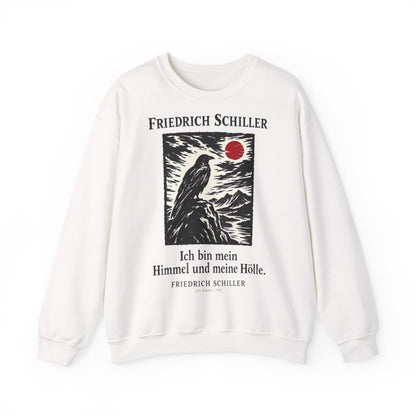 Unisex Sweatshirt mit Zitat - Schiller - Ich bin mein Himmel und meine Hölle Holzschnitt – front