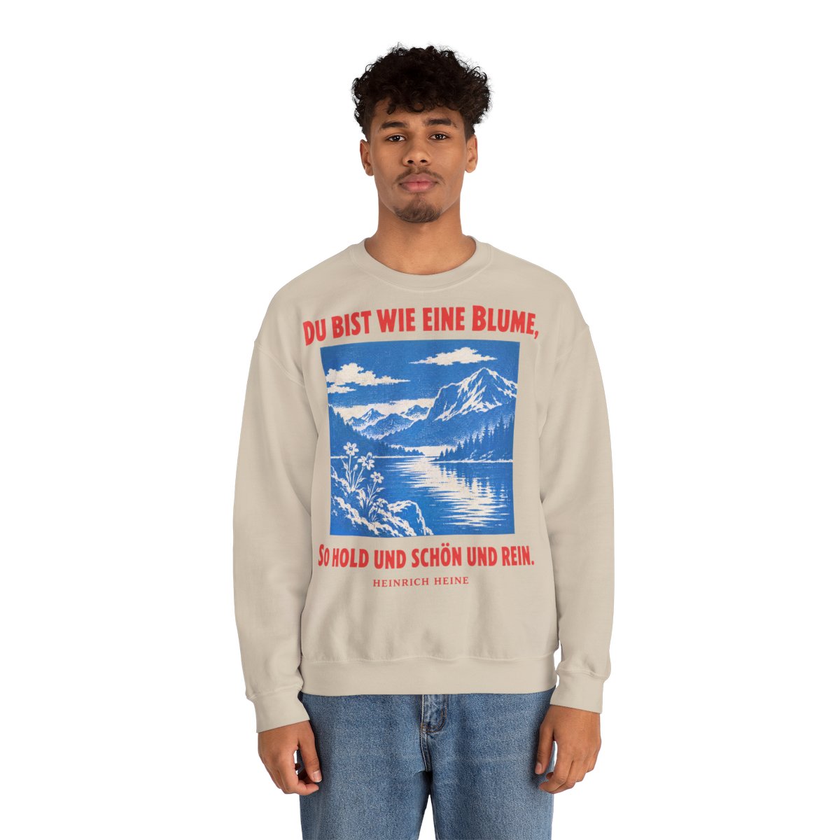 Unisex Sweatshirt mit Zitat - Heine - Du bist wie eine Blume Plakat – person-2