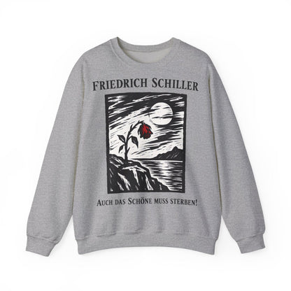 Unisex Sweatshirt mit Zitat - Schiller - Auch das Schöne muss sterben Holzschnitt – front