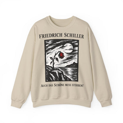Unisex Sweatshirt mit Zitat - Schiller - Auch das Schöne muss sterben Holzschnitt – front