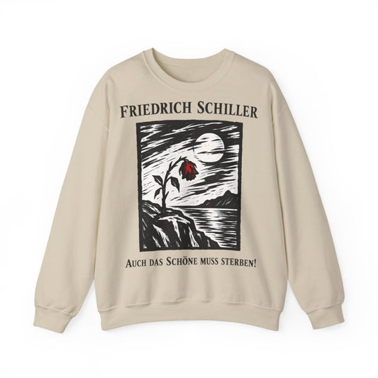 Unisex Sweatshirt mit Zitat - Schiller - Auch das Schöne muss sterben Holzschnitt – front