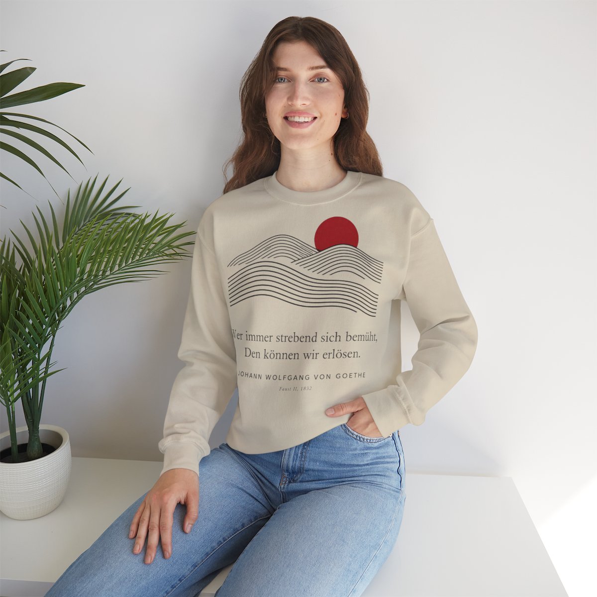 Unisex Sweatshirt mit Zitat - Goethe - Wer immer strebend sich bemüht Linien – lifestyle