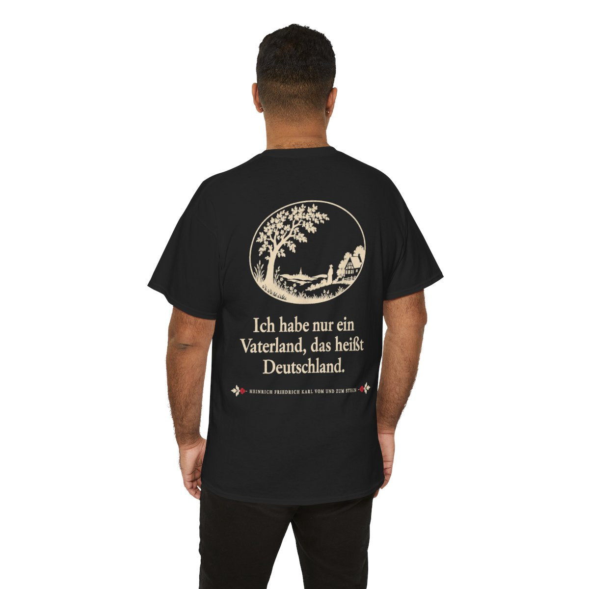 Unisex T-Shirt mit Zitat - Stein - Ich habe nur ein Vaterland Scherenschnitt (Druck hinten) – person-6-back