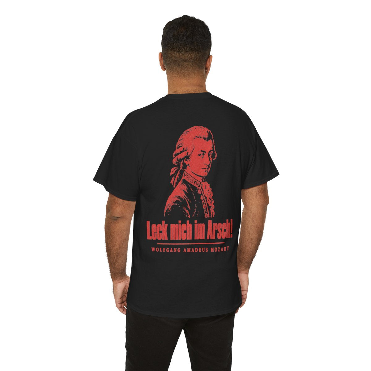 Unisex T-Shirt mit Zitat - Mozart - Leck mich im Arsch Vintage (Druck hinten) – person-6-back
