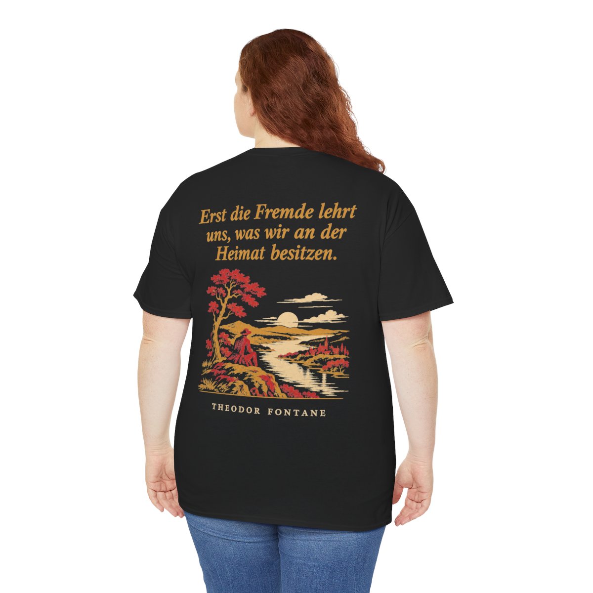 Unisex T-Shirt mit Zitat - Fontane - Erst die Fremde lehrt uns Nachtstück (Druck hinten) – person-5-back