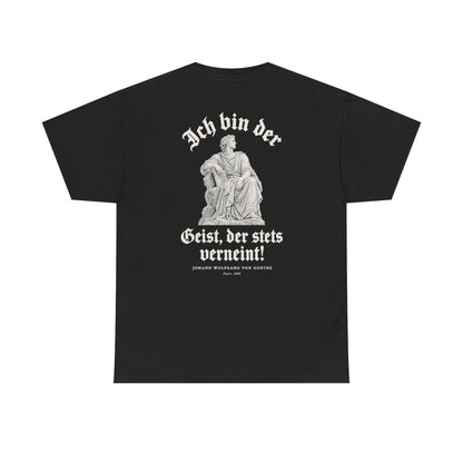 Unisex T-Shirt mit Zitat - Goethe - Ich bin der Geist, der stets verneint Gravur (Druck hinten) – back