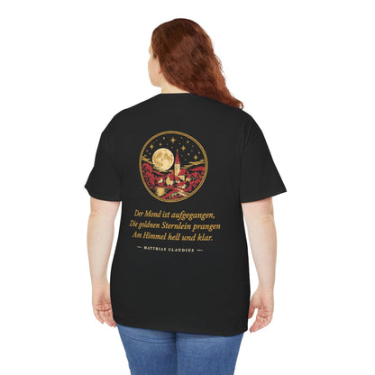 Unisex T-Shirt mit Zitat - Claudius - Der Mond ist aufgegangen (Druck hinten) – person-5-back