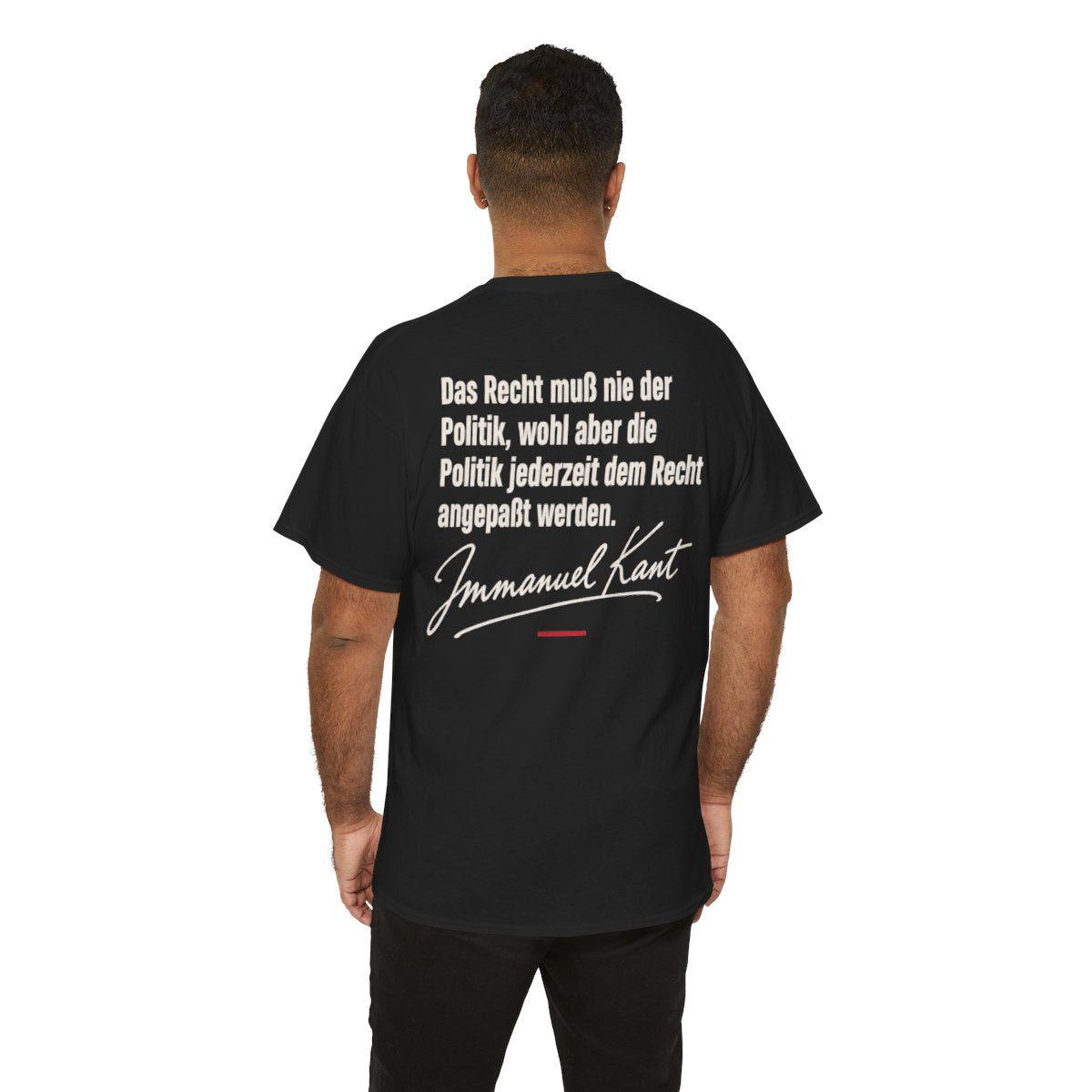 Unisex T-Shirt mit Zitat - Kant - Das Recht muß nie Signatur (Druck hinten) – person-6-back