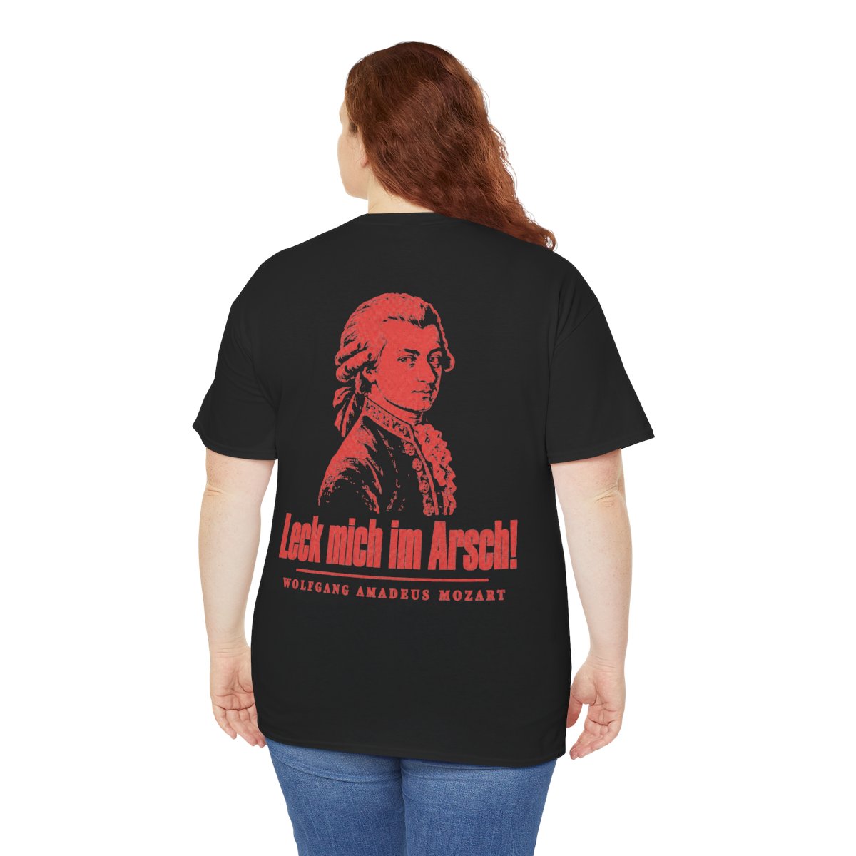Unisex T-Shirt mit Zitat - Mozart - Leck mich im Arsch Vintage (Druck hinten) – person-5-back