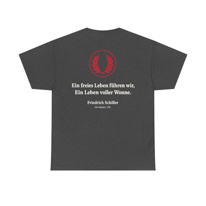 Unisex T-Shirt mit Zitat - Schiller - Ein freies Leben führen wir (Druck hinten) – back