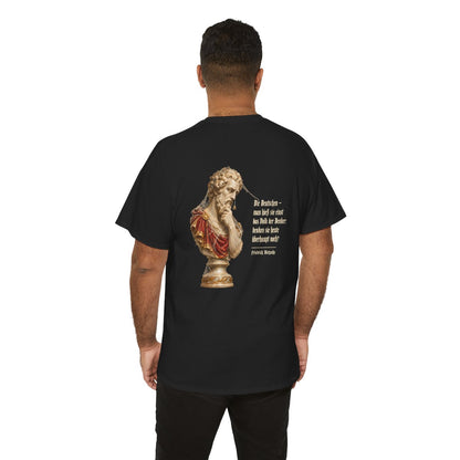Unisex T-Shirt mit Zitat - Nietzsche - Volk der Denker (Druck hinten) – person-6-back