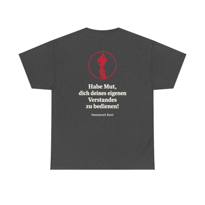 Unisex T-Shirt mit Zitat - Kant - Habe Mut Fackel (Druck hinten) – back