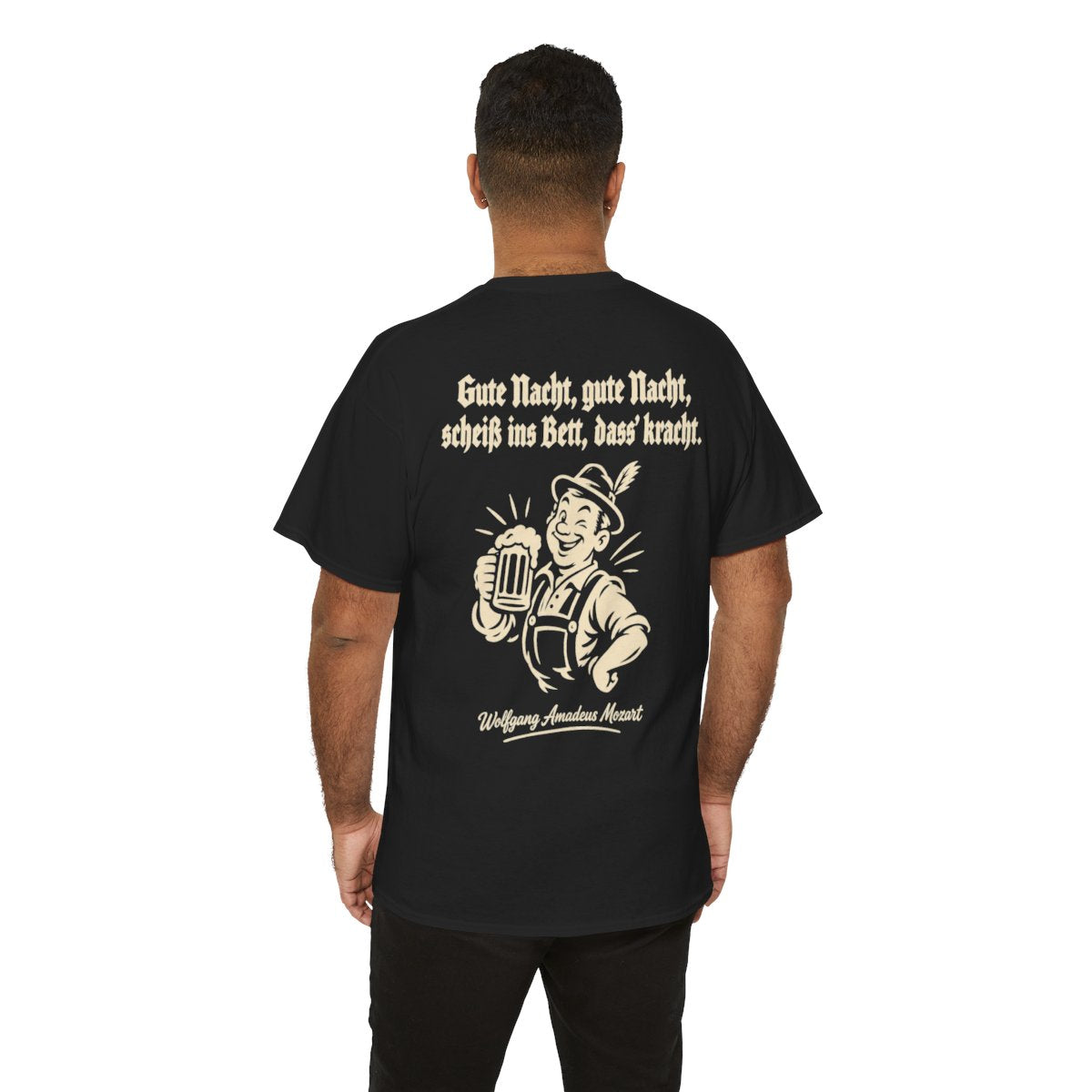 Unisex T-Shirt mit Zitat - Mozart - Gute Nacht, gute Nacht (Druck hinten) – person-6-back