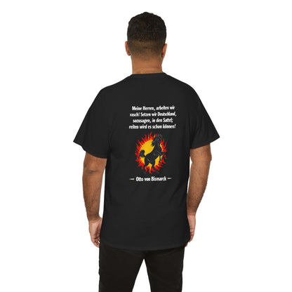 Unisex T-Shirt mit Zitat - Bismarck - Deutschland in den Sattel (Druck hinten) – person-6-back