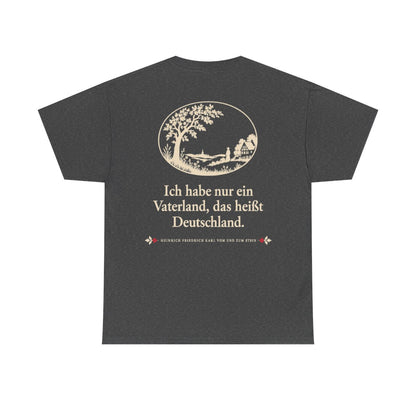 Unisex T-Shirt mit Zitat - Stein - Ich habe nur ein Vaterland Scherenschnitt (Druck hinten) – back