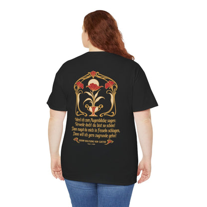 Unisex T-Shirt mit Zitat - Goethe - Werd ich zum Augenblicke sagen Jugendstil (Druck hinten) – person-5-back