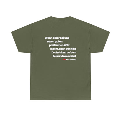 Unisex T-Shirt mit Zitat - Tucholsky - Der politische Witz (Druck hinten) – back