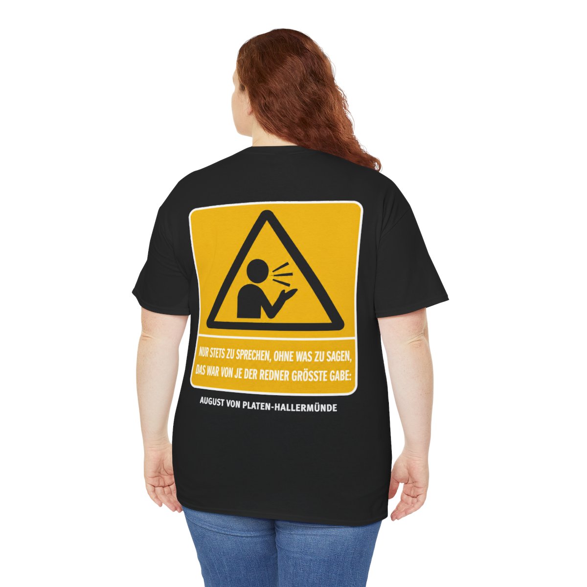 Unisex T-Shirt mit Zitat - Platen-Hallermünde - Nur stets zu sprechen (Druck hinten) – person-5-back