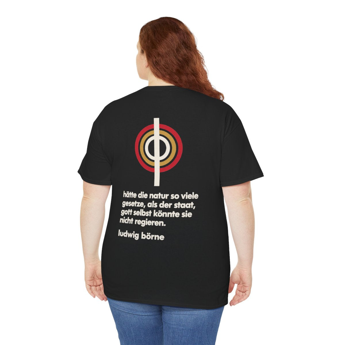 Unisex T-Shirt mit Zitat - Börne - Hätte die Natur so viele Bauhaus (Druck hinten) – person-5-back
