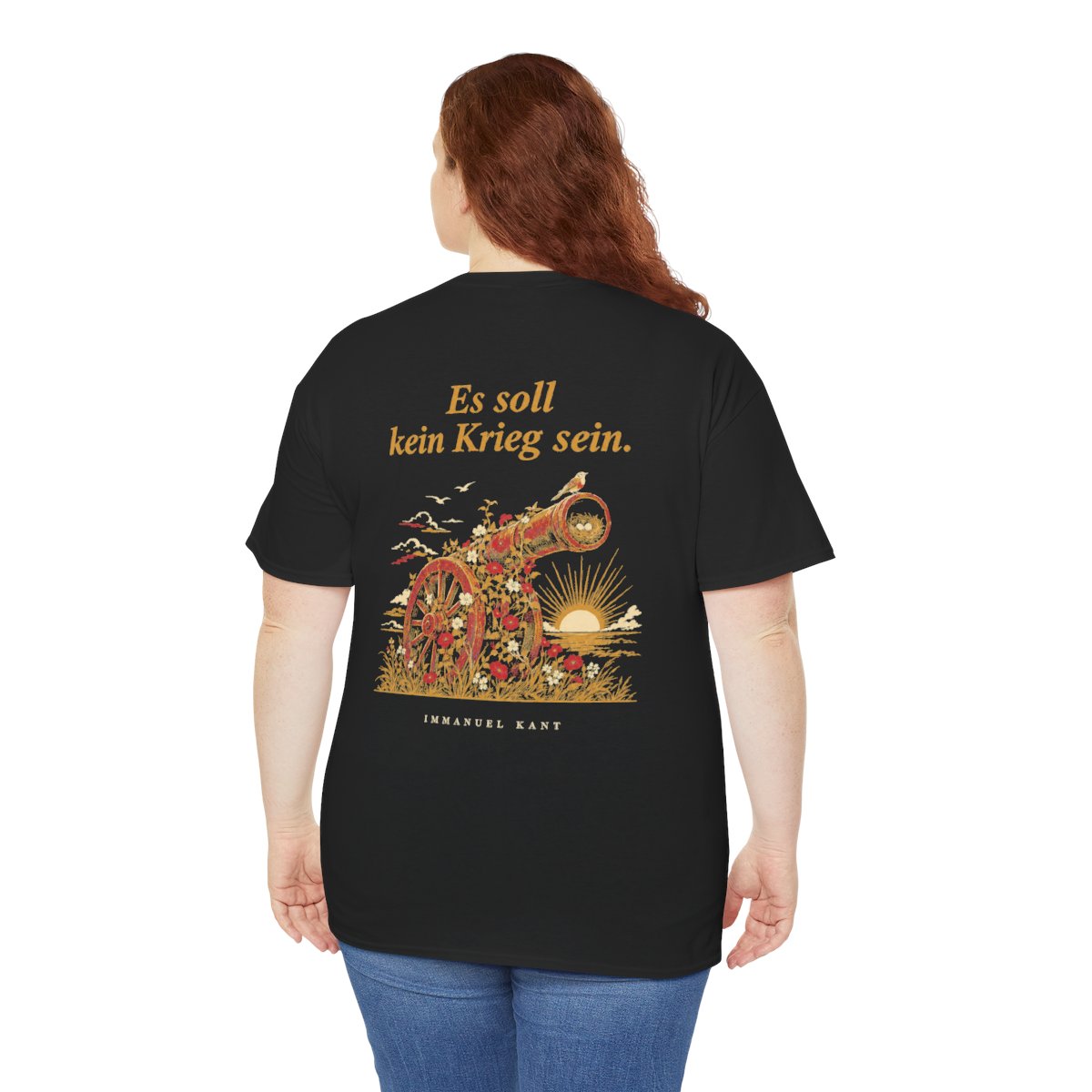 Unisex T-Shirt mit Zitat - Kant - Es soll kein Krieg sein (Druck hinten) – person-5-back
