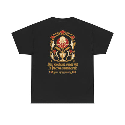 Unisex T-Shirt mit Zitat - Goethe - Dass ich erkenne, was die Welt (Druck hinten) – back