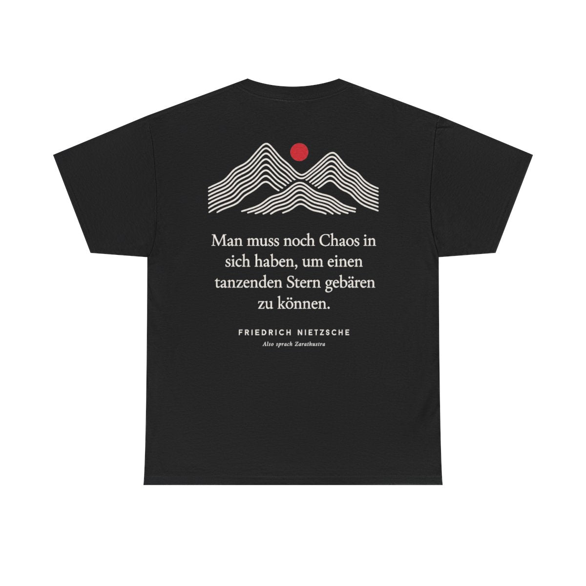 Unisex T-Shirt mit Zitat - Nietzsche - Man muss noch Chaos Linien (Druck hinten) – back