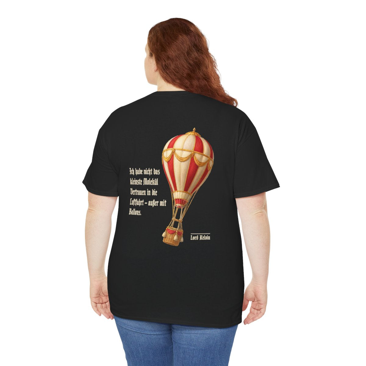 Unisex T-Shirt mit Zitat - Lord Kelvin - Kein Vertrauen in die Luftfahrt (Druck hinten) – person-5-back