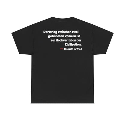 Unisex T-Shirt mit Zitat - Wied - Der Krieg zwischen zwei gebildeten (Druck hinten) – back