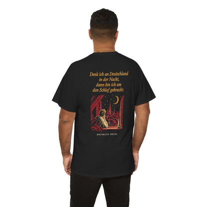 Unisex T-Shirt mit Zitat - Heine - Denk ich an Deutschland Nachtfenster (Druck hinten) – person-6-back