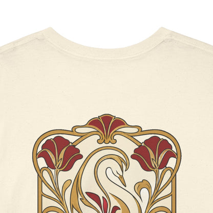 Unisex T-Shirt mit Zitat - Goethe - Und doch, welch Glück, geliebt zu werden (Druck hinten) – back-collar-closeup
