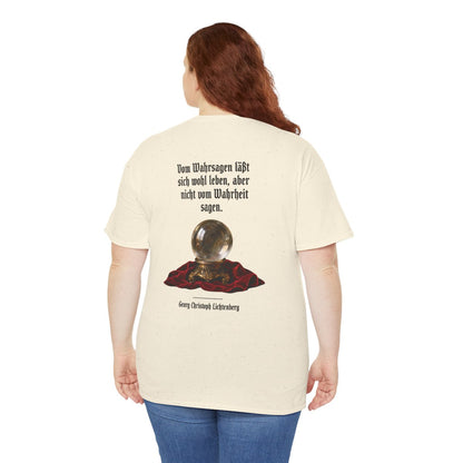Unisex T-Shirt mit Zitat - Lichtenberg - Vom Wahrsagen (Druck hinten) – person-5-back