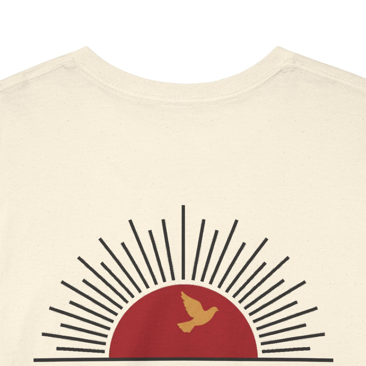 Unisex T-Shirt mit Zitat - Kant - Es soll kein Krieg sein Sonne (Druck hinten) – back-collar-closeup