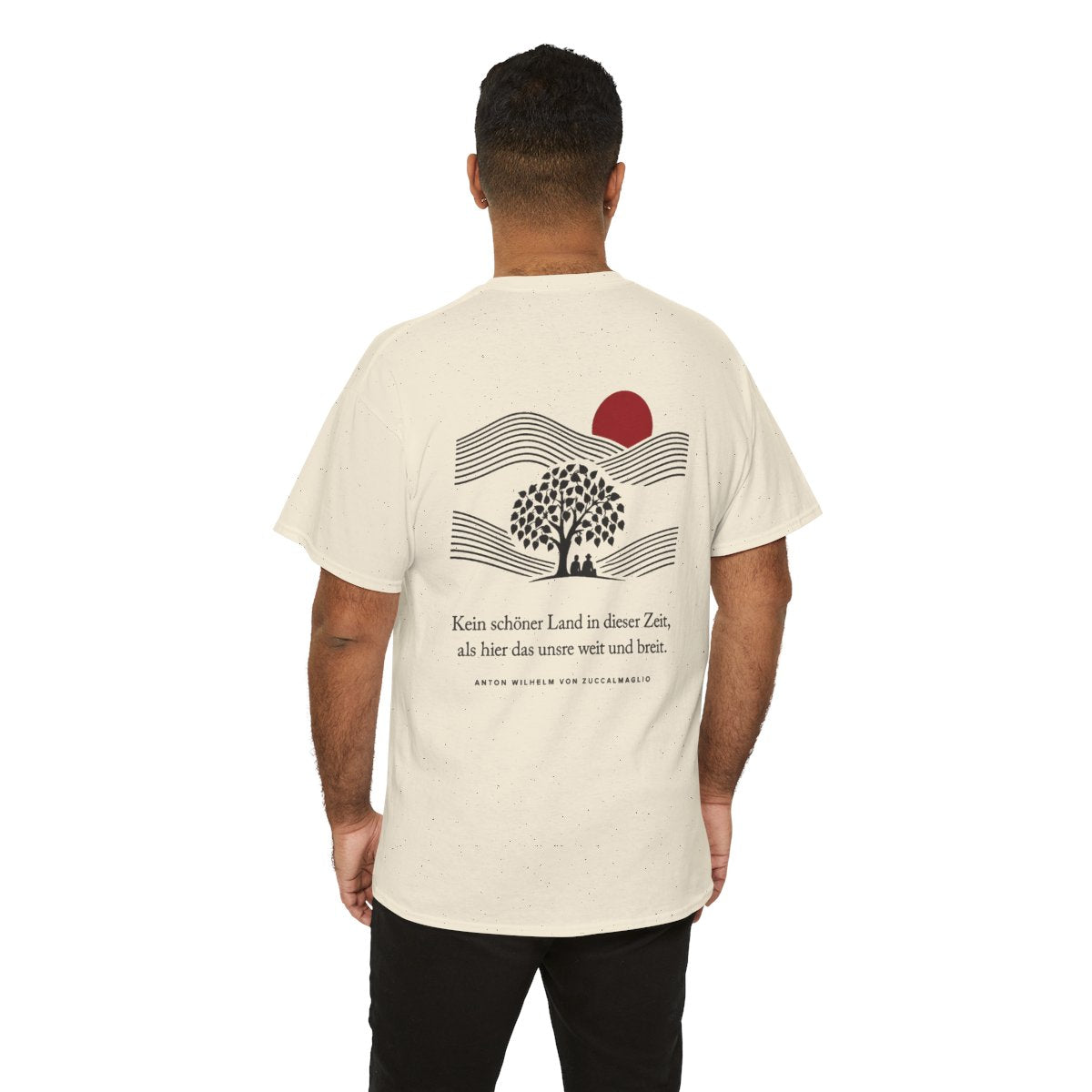 Unisex T-Shirt mit Zitat - Zuccalmaglio - Kein schöner Land (Druck hinten) – person-6-back