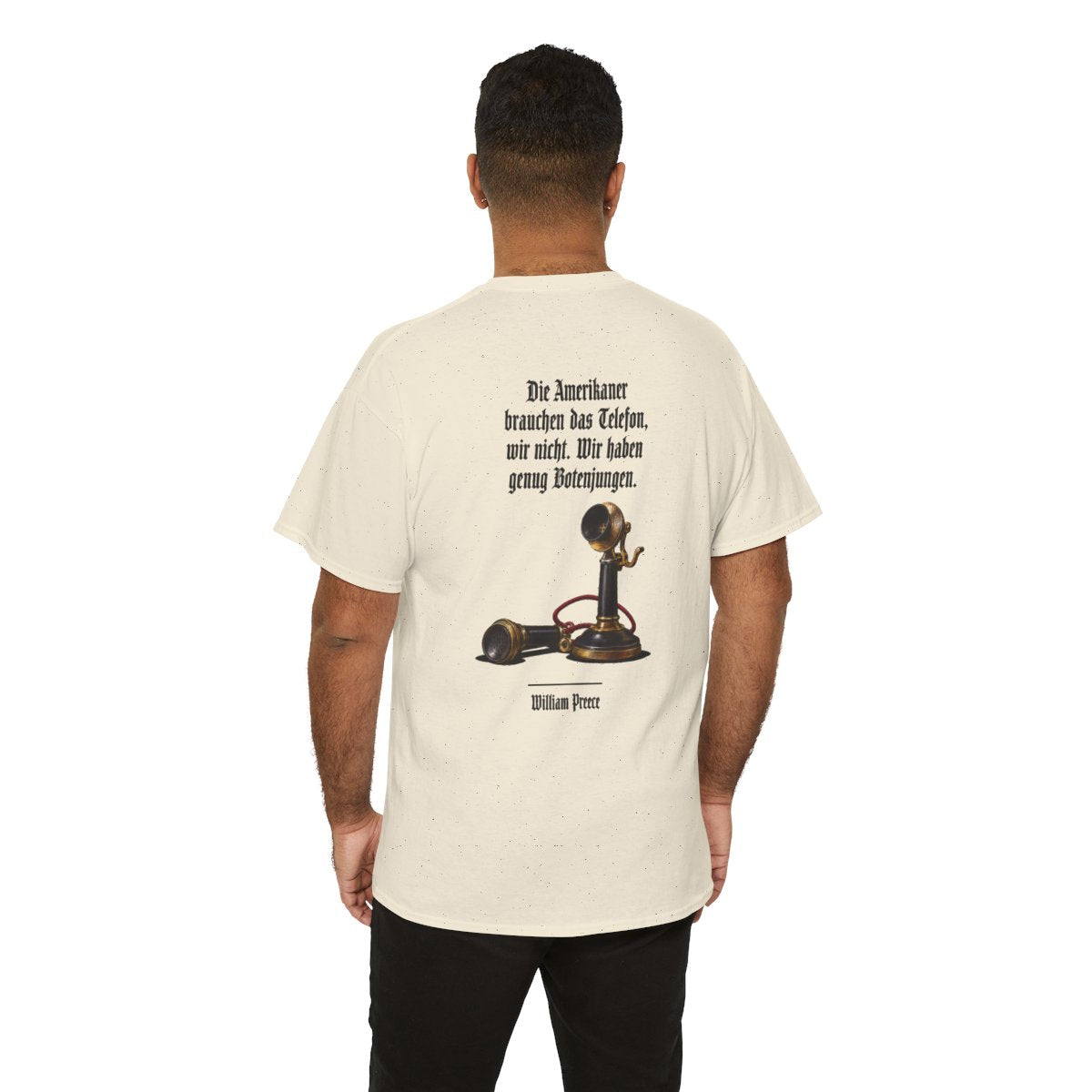 Unisex T-Shirt mit Zitat - Preece - Genug Botenjungen (Druck hinten) – person-6-back