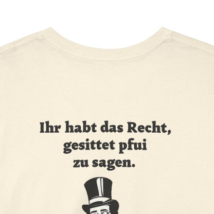 Unisex T-Shirt mit Zitat - Goethe - Gesittet pfui sagen (Druck hinten) – back-collar-closeup