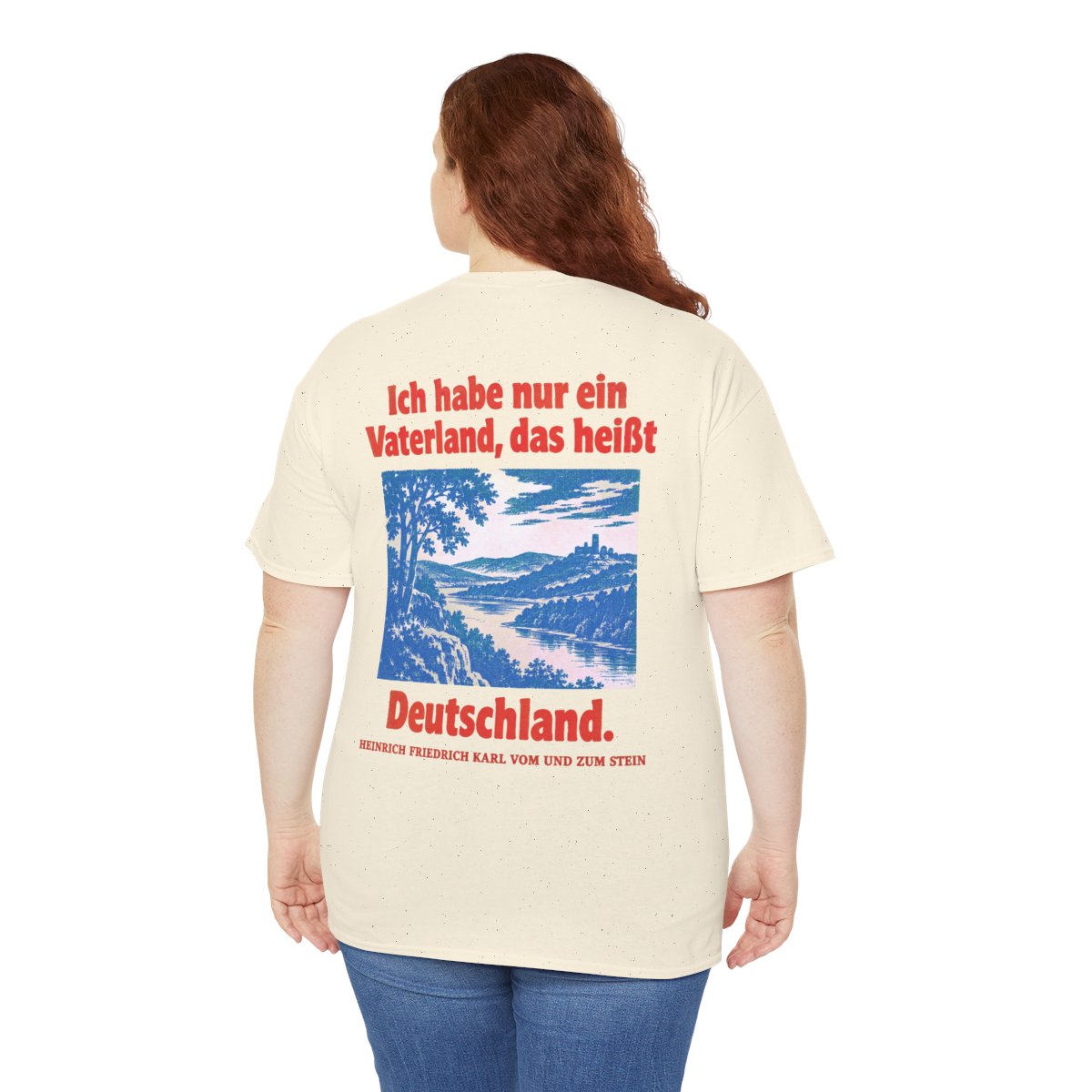 Unisex T-Shirt mit Zitat - Stein - Ich habe nur ein Vaterland (Druck hinten) – person-5-back