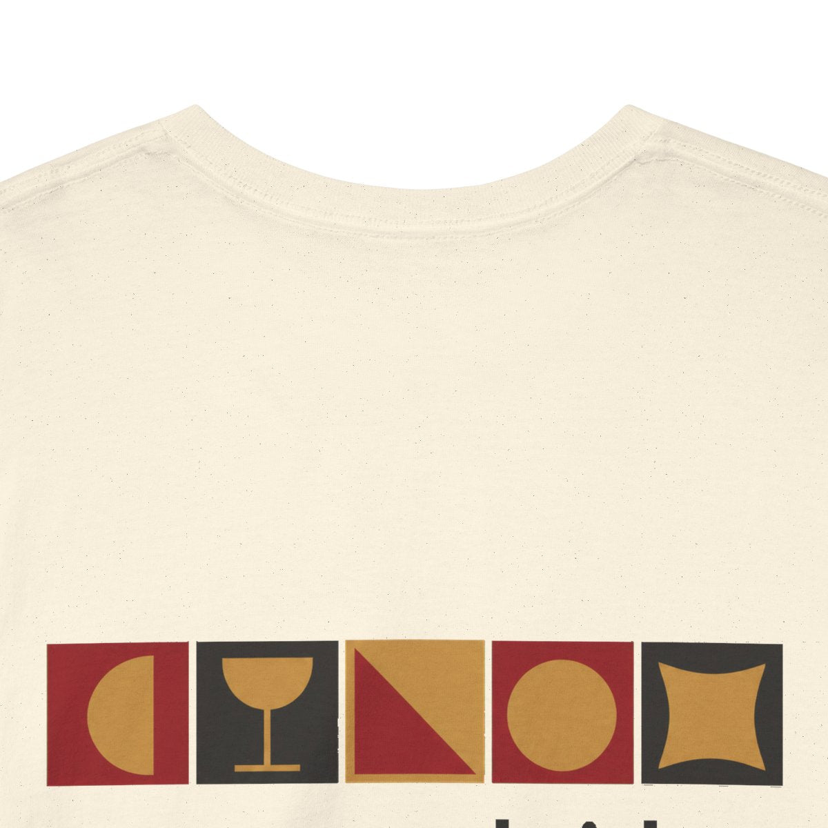 Unisex T-Shirt mit Zitat - Malortie - Essen Trinken Schlafen (Druck hinten) – back-collar-closeup