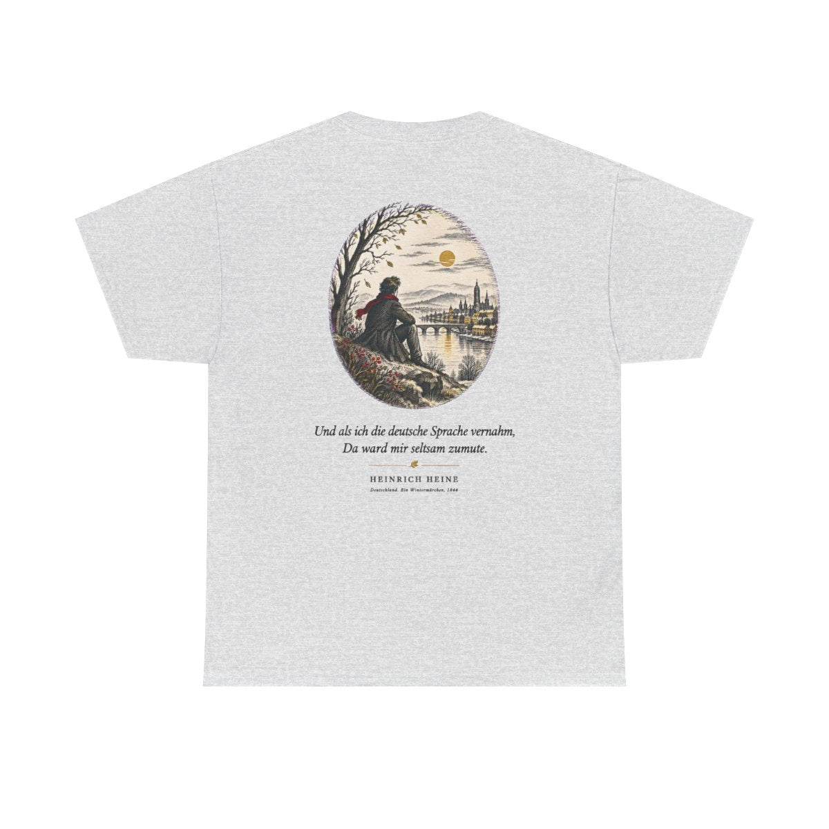 Unisex T-Shirt mit Zitat - Heine - Und als ich die deutsche Sprache vernahm Nachtstück (Druck hinten) – back