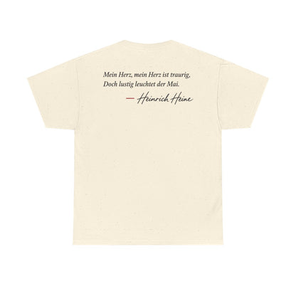 Unisex T-Shirt mit Zitat - Heine - Mein Herz, mein Herz ist traurig Signatur (Druck hinten) – back