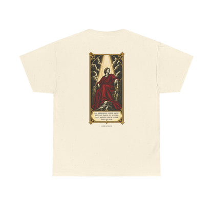 Unisex T-Shirt mit Zitat - Börne - Das Geheimnis jeder Macht besteht (Druck hinten) – back