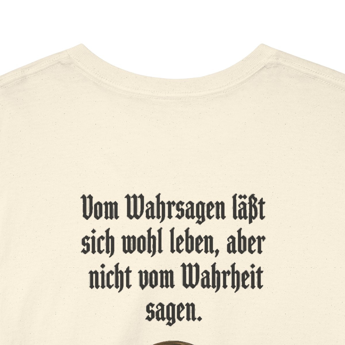 Unisex T-Shirt mit Zitat - Lichtenberg - Vom Wahrsagen (Druck hinten) – back-collar-closeup